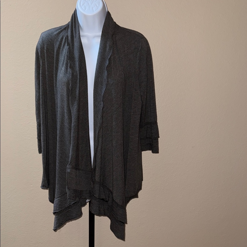 Mac Studio Gray Asymmetrical Open Front 3/4 Sleeve Sweater Women’s Petite XSP